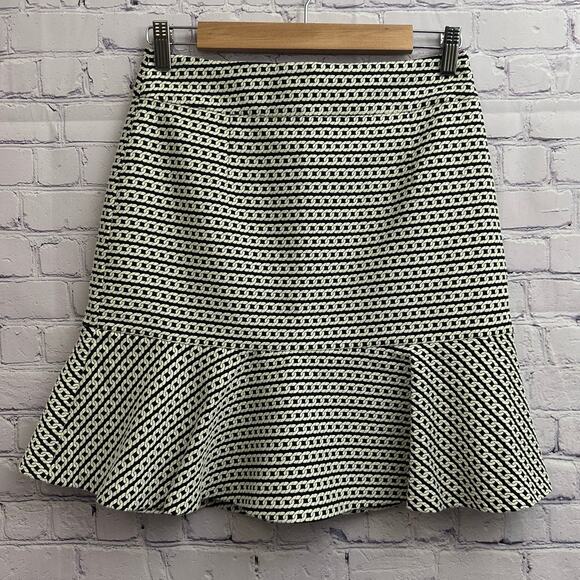 Banana Republic Black White Chainlink Pattern A Line Midi Skirt 2P Work Ruffle - Picture 1 of 7
